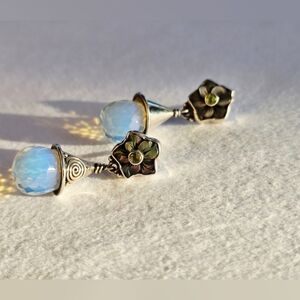 Vintage Sajen Sterling Silver Blue Chalcedony Station Drop Earrings